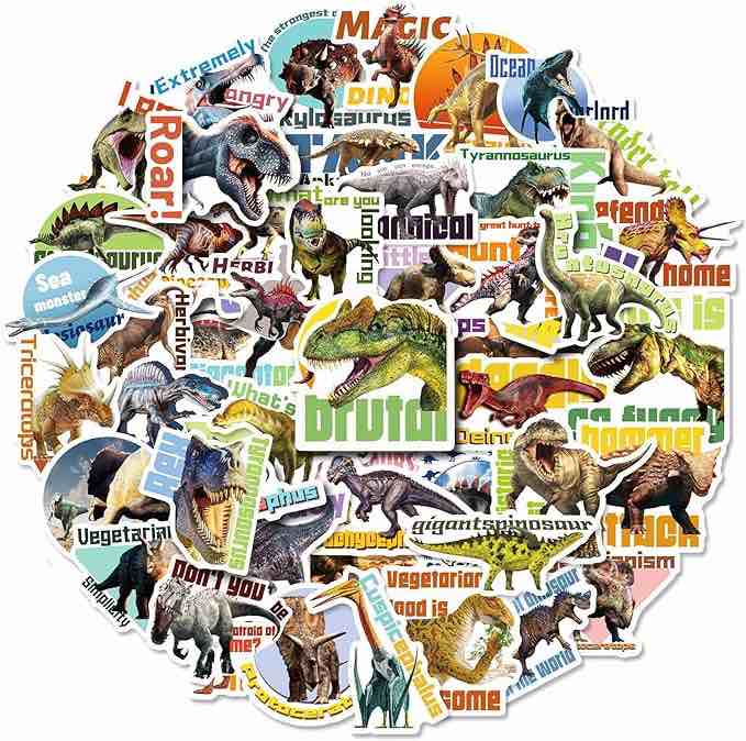 ACCODONE Cartoon Waterproof Stickers, Jurassic Dinosaur Series Sticker Pack for Kids, Suitable for Mugs, Luggage, Skateboards, Diaries, Notes, Stationery and More