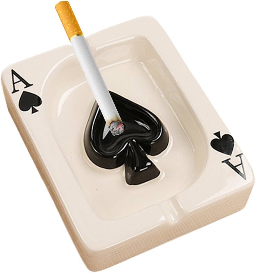 Ceramic Ashtray - Creative Poker Ashtray, Cigarette Ashtray Tabletop Portable Ashtrays Cigar Ashtray for Outdoor Indoor Desktop Smoking AshTray for Home office Gift for Men Women (Spades)