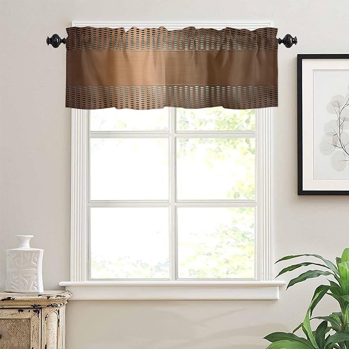 Valance Curtain for Kitchen Windows/Living Room/Bedroom/Cafe, Copper Metal Mesh Texture Pattern Window Curtain Valance Rod Pocket 42 Inch by 12 Inch, 1 Pane
