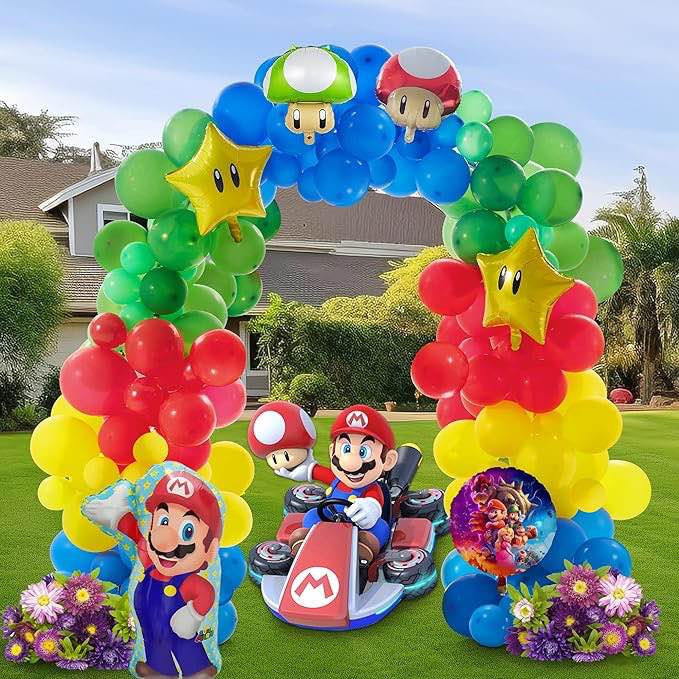 VERSAINSECT alloons Arch Garland Kit, Mario 12‘’ 10'‘ 5'’ Inch Latex Balloons and Mario Foil Balloons Decorations for Kids Mario Birthday Party Supplies