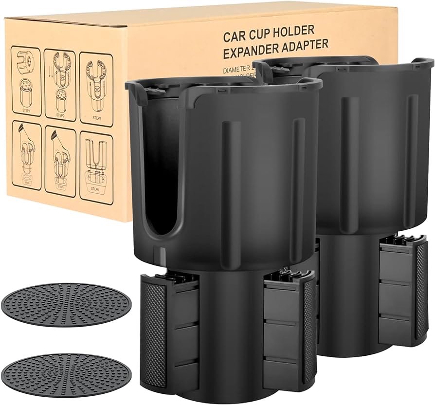 Car Cup Holder Expander Adapter (Adjustable Offset Base), BITIANTEAM Compatible with Yeti 20/26/30 oz Nalgene 32/38 oz, Hydro Flasks Large 32/40 oz, Fits Most Holder, Diameter Bottles in 3.40”-4.10” (2 Pieces)