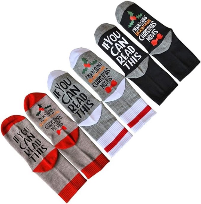 Anclicany Funny Socks, If You Can Read This I'M Watching Christmas Movies, Funny Novelty Cotton Socks for Women & Men (Red)