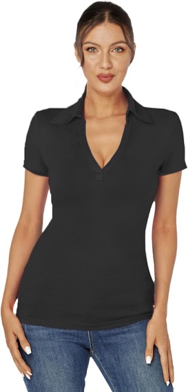 J.Corrine Women's Collared V Neck Short Sleeve Polo Shirt Sexy Casual Office Outdoor Golf Shirts (XL)