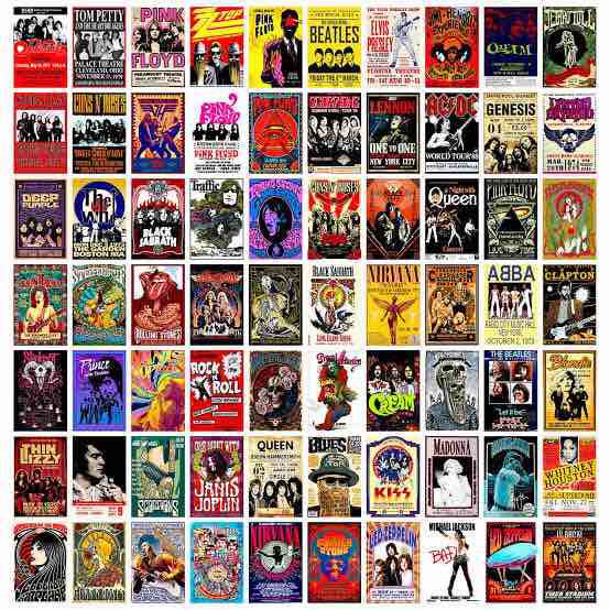 72Pcs Vintage Rock Band Posters Wall Collage Kit - Old Retro Music Concert Album Cover Aesthetic Pictures for Home Theater Room Man Cave Bedroom Art Decor - Postcard Size Photo 4" x 6"