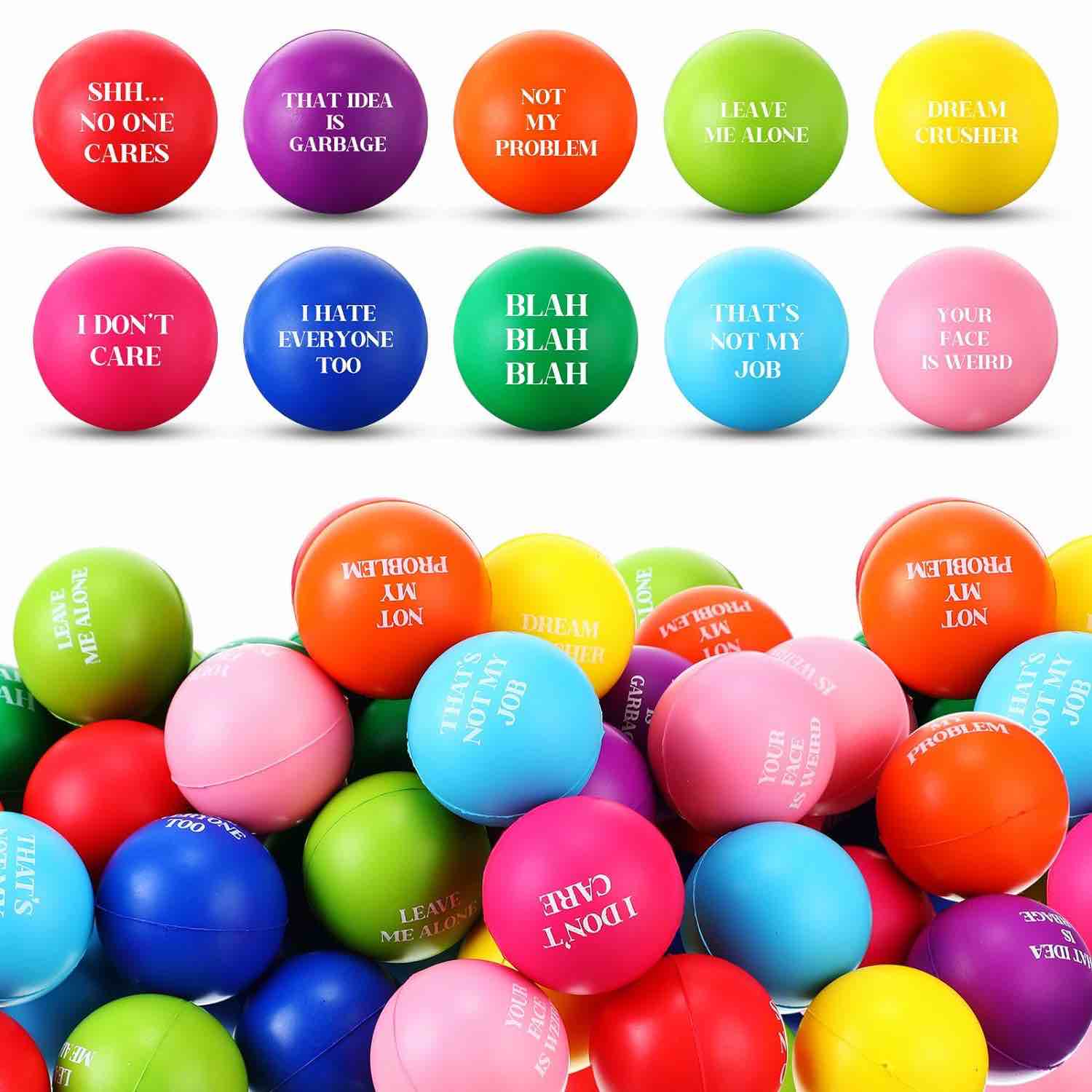 Lenwen 50 Pcs Motivational Stress Balls for Teens Adults, Office Quotes Snarky for Relieve Anxiety Tension Stress Ball, Hand Exercise Ball Fidget Toys Balls for Party Motivating Encouraging Gifts