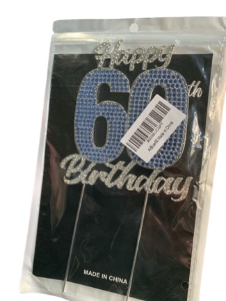 60 Cake Topper Cheer to Sixty Happy Birthday Theme Party Decorations Wedding Anniversary Party Decor Supplies Blue Premium Sparkly Crystal Rhinestones Metal