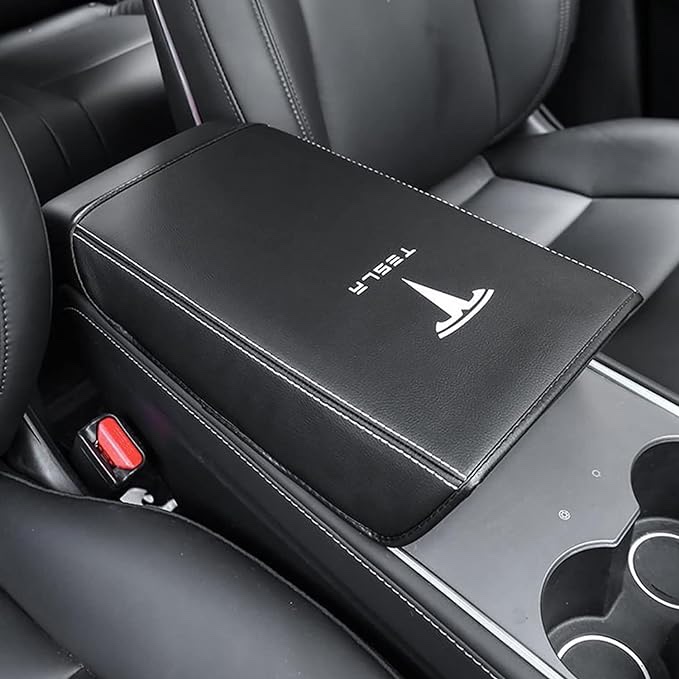 SHOFOYOC PU Leather Armrest Cover For Tesla Model 3 & Model Y - Center Console Protector, Anti-Scratch, Easy Install (2017-2022 Models)
