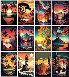 12 Pack Diamond Painting Kits for Adults 5D Diamond Art Kit for Beginners, Mountain DIY Paint with Round Full Drill Diamonds Paintings Gem Art for Home Wall Decoration Gift 12X16 Inch