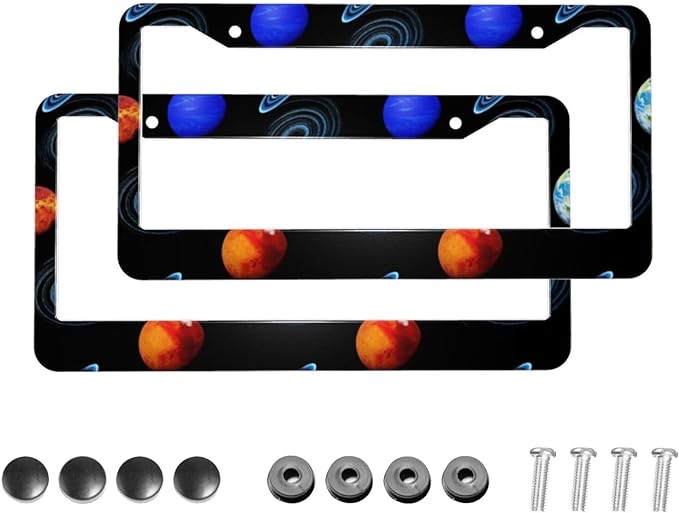 Decorative License Plate Frames for US Vehicles, Quality Metal Aluminum, Durable, Perfect for Women and Men, Space Planet Designs