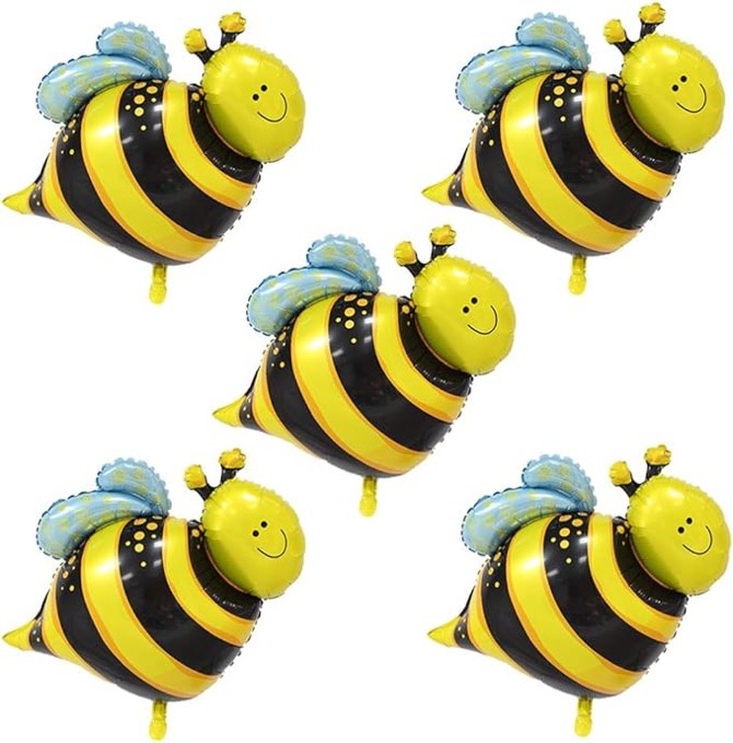 HORUIUS Bee Balloon Yellow and Black Bee Foil Mylar Balloons for Baby Shower Bee Themed Party Birthday Decoration Supplies 31.5 inch 5PCS