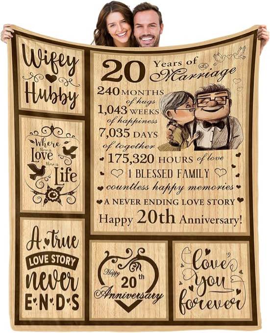 AKLSNDLKA 20th Anniversary Blanket Gifts for Him, 20th Anniversary Wedding Gifts for Couple, Gifts for 20th Anniversary, 20 Year Anniversary Wedding Gifts, 20th Anniversary Decorations Blanket