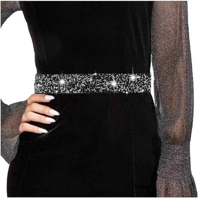 Yalice Sparkle Rhinestone Leather Belts Elastic Wide Waist Belt Bling Wedding Belts for Dress Skinny Crystal Waist Jewelry