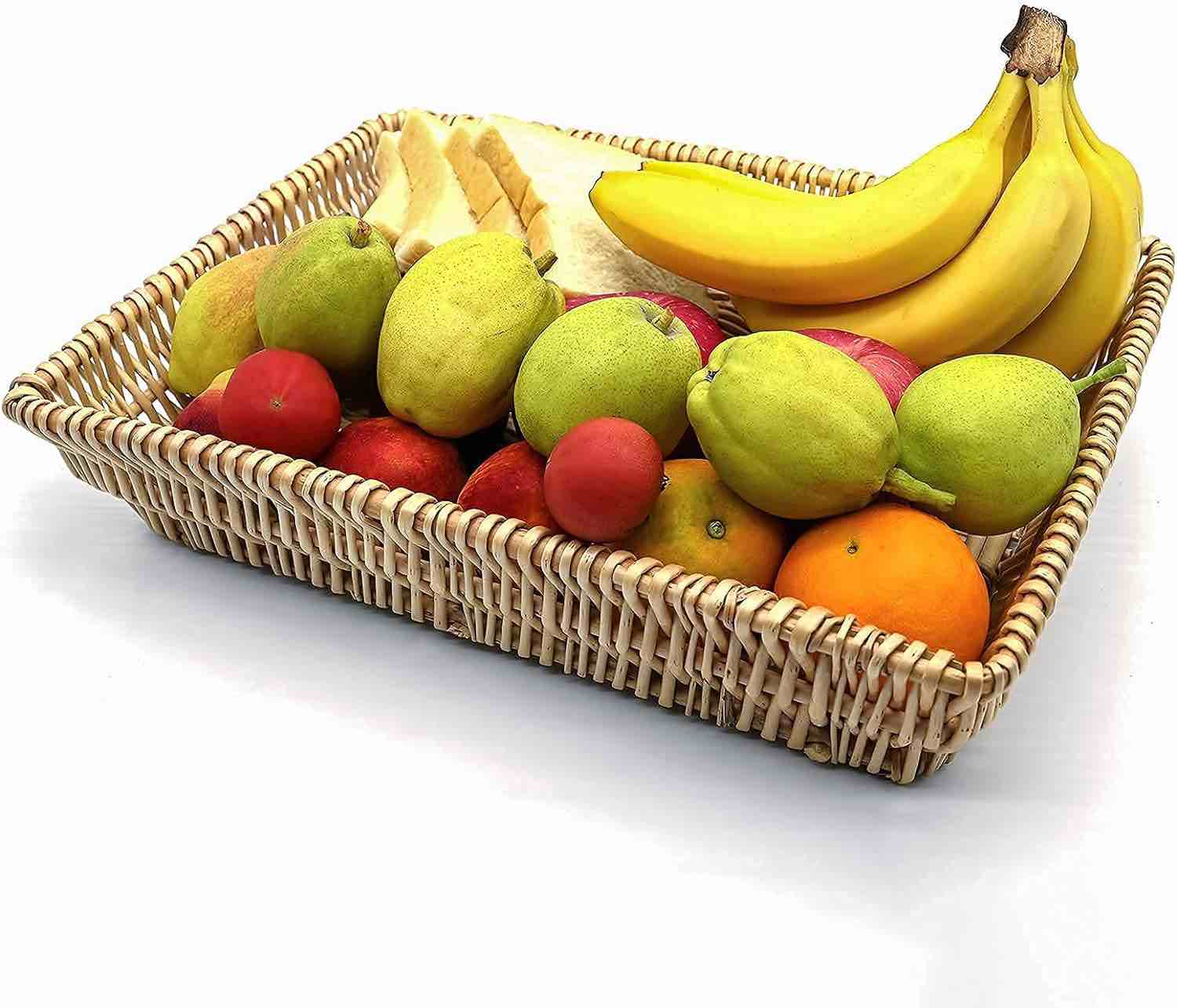 VOOTEE Wicker Baskets bread serving Hand-Woven Kitchen Storage Display Fruit Rectangular Basket LxWxH 15.6 x 11.5 x 3.3 inches