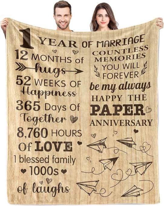 Fluffy Time 1 Year Anniversary Wedding Gifts for Her Him Romantic One Year for Boyfriend Girlfriend Best 1st Anniversary Present Happy First Year Anniversary Marriage Blanket Gift for Couple