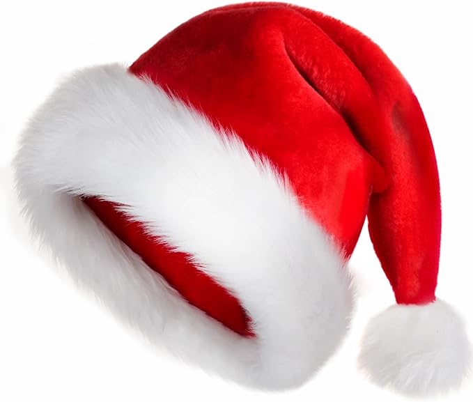 JUANANIUG Christmas Hat Santa Hat Adult: Xmas Holiday Hat for Women and Men - Extra Thicken Classic Fur for Christmas New Year Festive Holiday Party Supplies