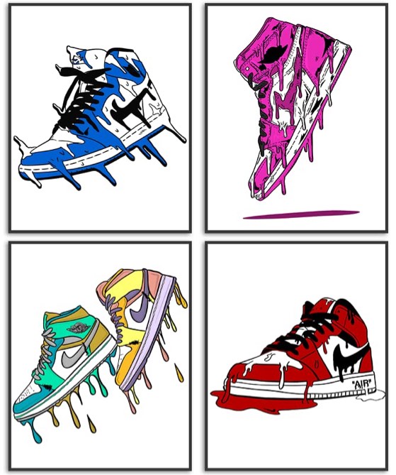 Nilem Design Sneaker Poster Hypebeast Room Decor Shoes Prints Set of 4 Unframed (8''x10'') Sneakerhead Poster Aesthetic Cool Poster for Teen Boys Guys Men Room Dorm Bedroom Wall Art Decor