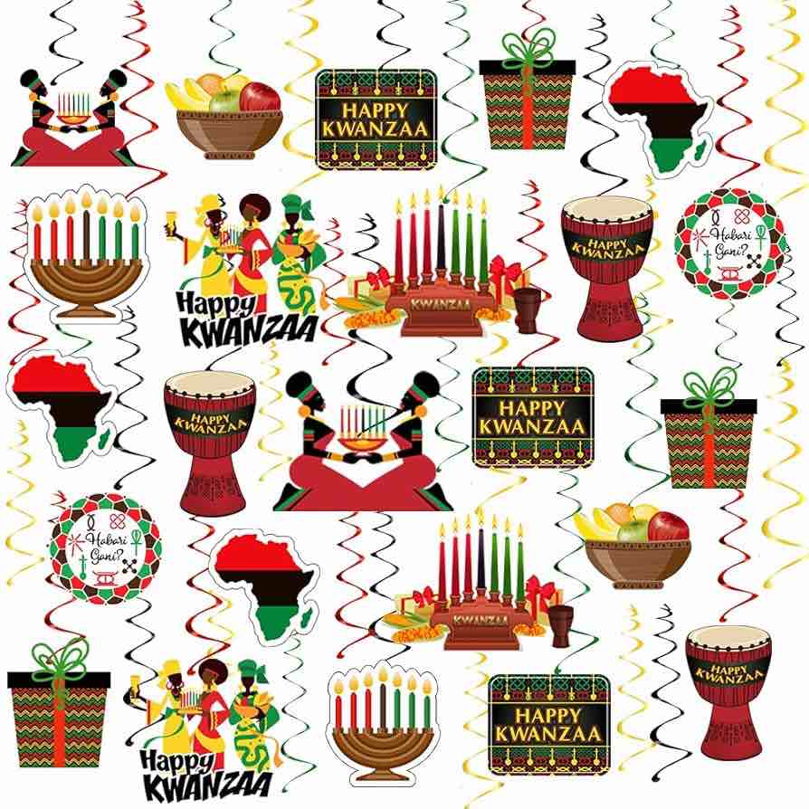 Happy Kwanzaa Hanging Swirls Party Decorations - African Heritage Holiday Paper Hanging Cutouts for Kwanzaa Ceiling Decorations