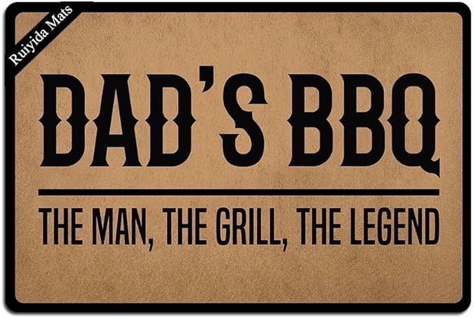 Ruiyida Dad's BBQ The Man, The Grill, The Legend Entrance Floor Mat Funny Doormat Door Mat Decorative Indoor Outdoor Doormat Non-Woven 23.6 by 15.7 Inch Machine Washable Fabric Top
