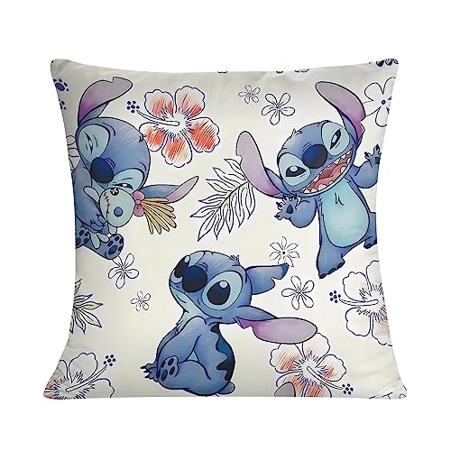 NSADVB Stitch Lover Gifts Stitch Throw Pillow Cover Pillow Case 18x18 inch Stitch Cartoon Anime Printed Pillowcase Movies Lover Gift for Family Friends (3)
