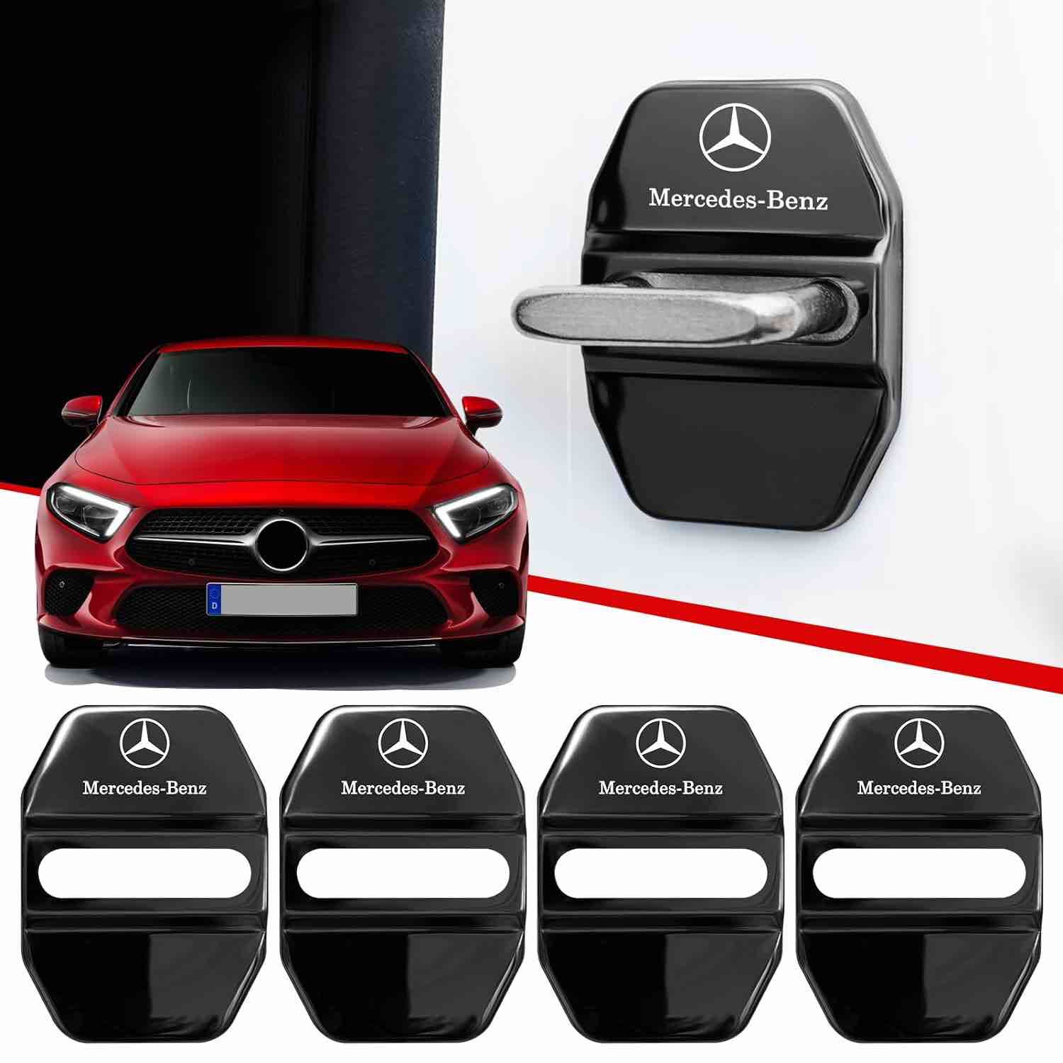 Car Door Lock Cover Buckle Decor Trim, 4Pack Stainless Steel Car Door Latch Covers Protection Decoration Car Accessories(Black)