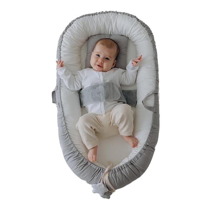 Premium Baby Bed with Baby Lounger Pillow and Safety Belt, Infant Baby co Sleeper for Sleep, Baby Bed Sleeper, Baby nest Sleeper Carrier, Baby Lounger for Newborn, Baby Lounger 0-24 Months