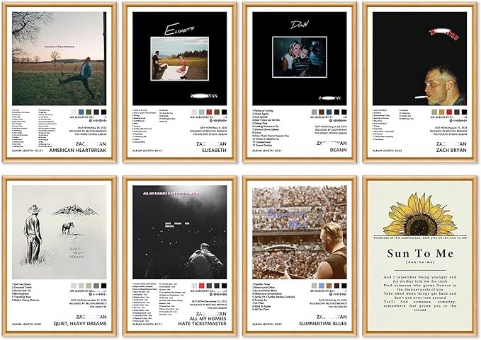 Zach Poster Bryan (8 Pcs 11 * 16 inch) Album Cover Music Posters for Room Aesthetic, Wall Art for Room Decor Posters for Fans Unframed