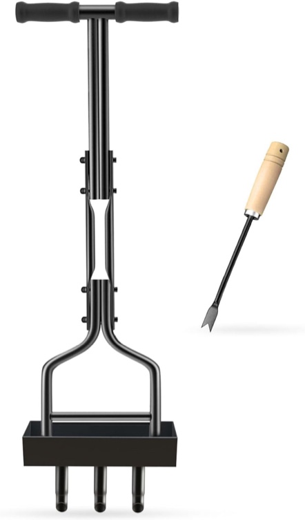 DSGLUYZ Lawn Aerator with Tray & 3 Hollow Slots Manual Soil Corer Collector Lawn Plug Core Aeration Tool Heavy Duty Lawn Core for Soils and Lawns Yard Garden 37.6 inches (Black)