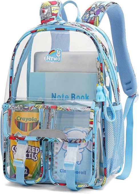 HTWO Clear Backpack For Girls Clear Book Bag Stadium Approved PVC Upgrade Backpacks For School Heavy Duty With Pendant (Dark Blue)