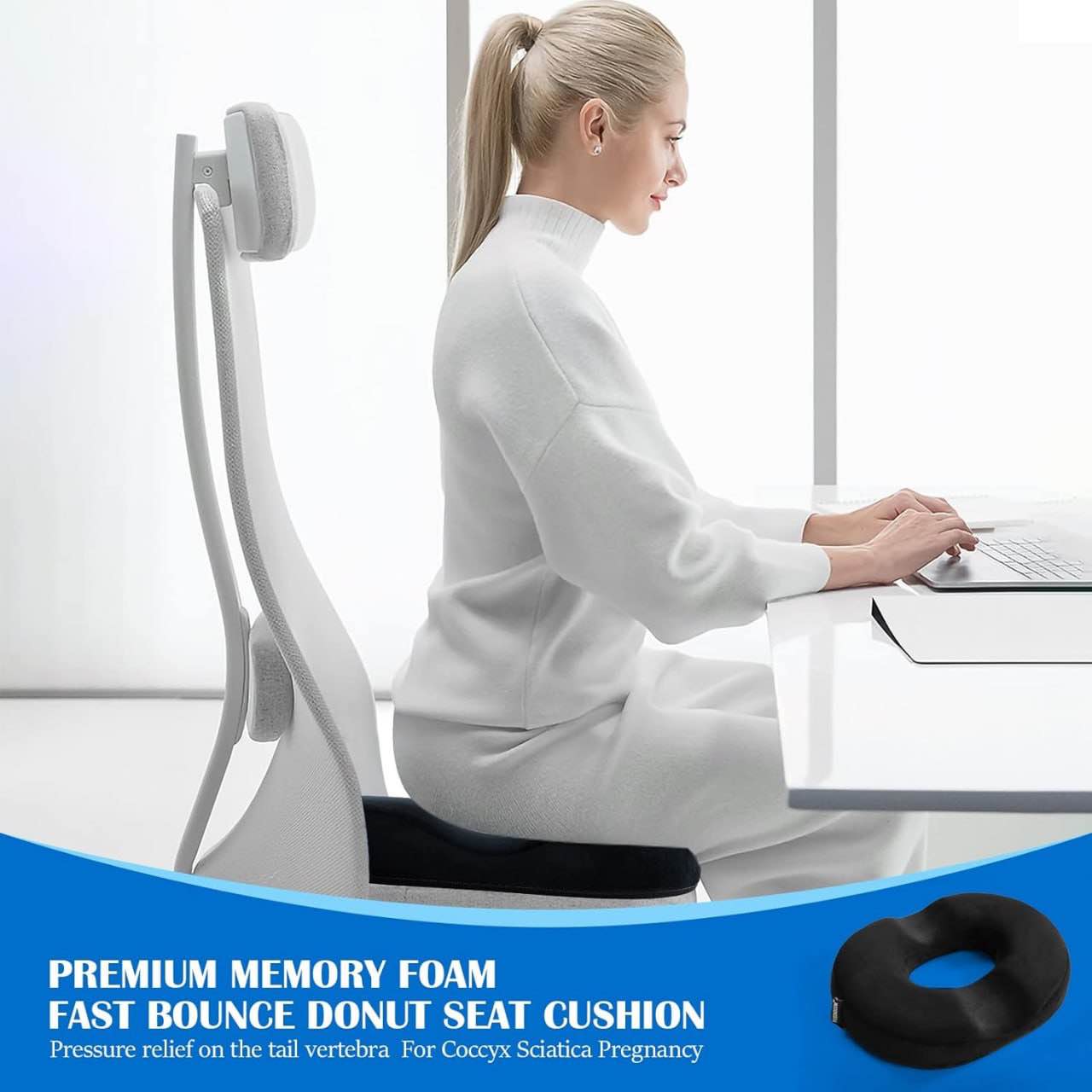 NOCIENV Ergonomic Donut Pillow for Tailbone Pain Relief Cushion Hemmoroid Seat Cushion for Office Chairs Sciatica Pain Relief Pillow Long Sitting Comfort Hemorrhoid Pillow Chair Cushions