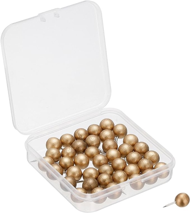 PATIKIL Wooden Push Pins, 100 Pack Walnut Thumb Tacks Decorative Wood Round Head Steel Needle for Document Map, Gold