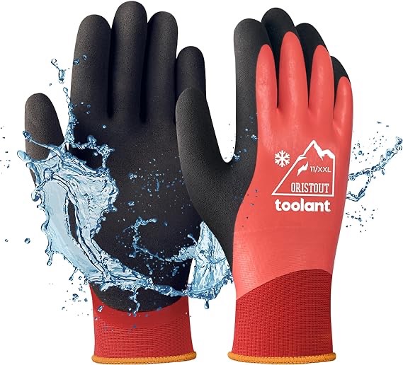 OriStout Winter Work Gloves for Men and Women, Touchscreen, Waterproof Gloves for Working in Freezer, Fishing and Gardening, Thermal Insulated, Super Grip, Red, XX-Large