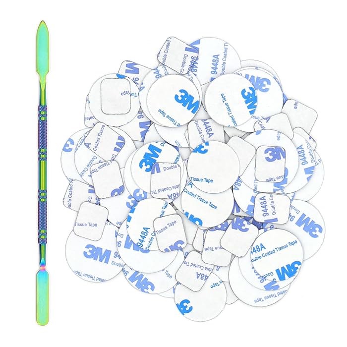 150 Pieces Metal Stickers for Magnetic Palette Empty Eyeshadow Makeup Palette Set — Includes 1 Makeup Depotting Tool (50Pcs Round Dia 26mm + 50Pcs Round Dia 30mm + 50Pcs Square 14x17mm)