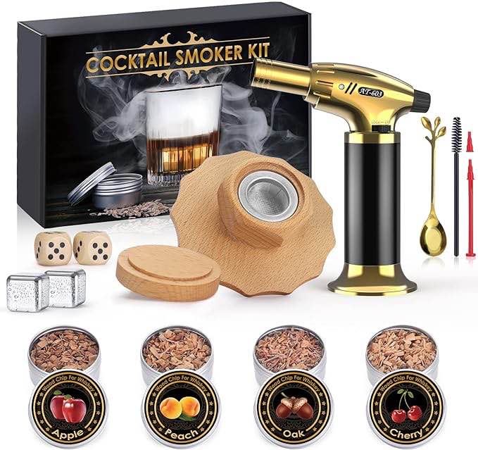 Cocktail Smoker?Cocktail Smoker-Kit?Whiskey Smoker Kit?Whiskey Smoker Kit with Torch? 4 Flavors Wood Chips