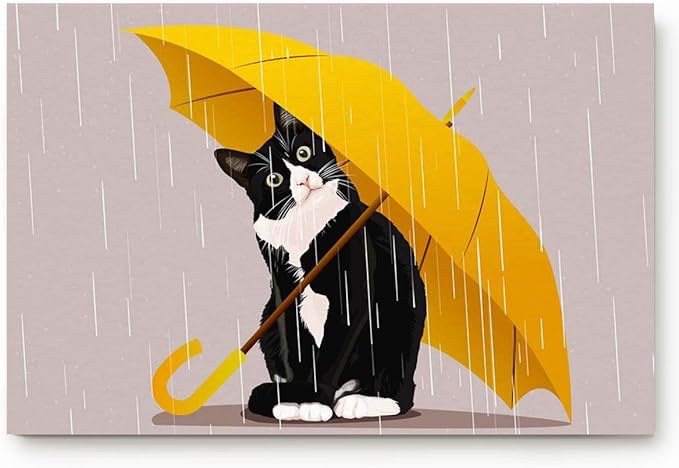 Decorative Floor Door Mat Funny Yellow Cat Umbrella Rug Non-Slip Kitchen Indoor Floor Mat Beige 16 x 24 Inch
