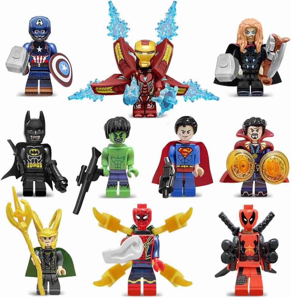 FILDANCO 10 Pcs Minifigures Building Blocks Kit, Superhero Action Figures Toys Gifts for Birthday, Christmas, Easter, Children's Day for Superhero Fans Kids Boys Girls