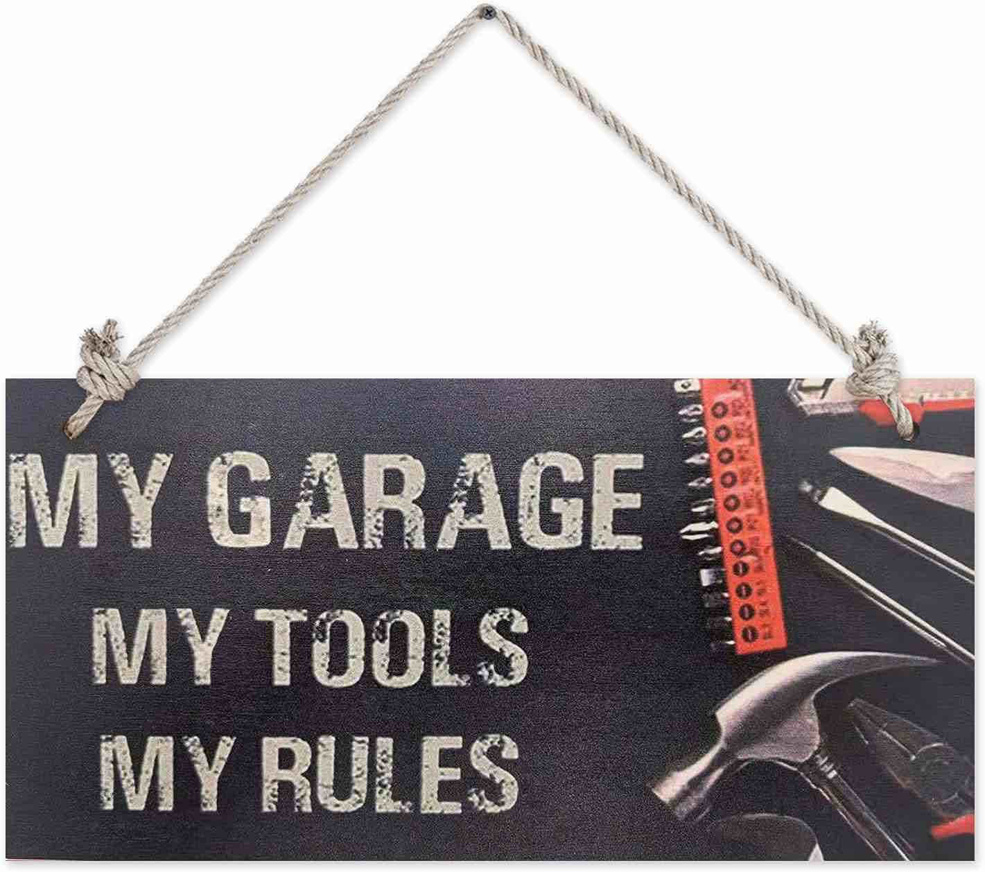 Chasstina Show My Garage My Tools My Rules| Man Cave Shed Farmhouse Decor Hanging Wood Plaque Signs| 8" x 4"