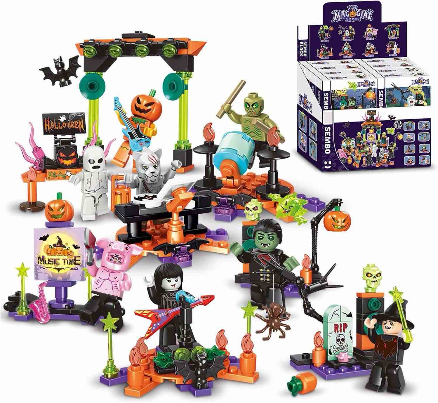 Halloween Building Blocks Kit - Night of Horrors Music Party Building Blocks Set - 370PCS DIY Ghost Monster Stem Construction Toys - Party Favors Birthday Gifts for 6-12 Years Old Girls and Boys