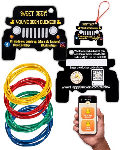 VERSAINSECT ng Tags - 100 Piece kit for Jeep Ducking - Jeep Design - Official Duck Duck Jeep Mobile App Included (Black Jeep Card)
