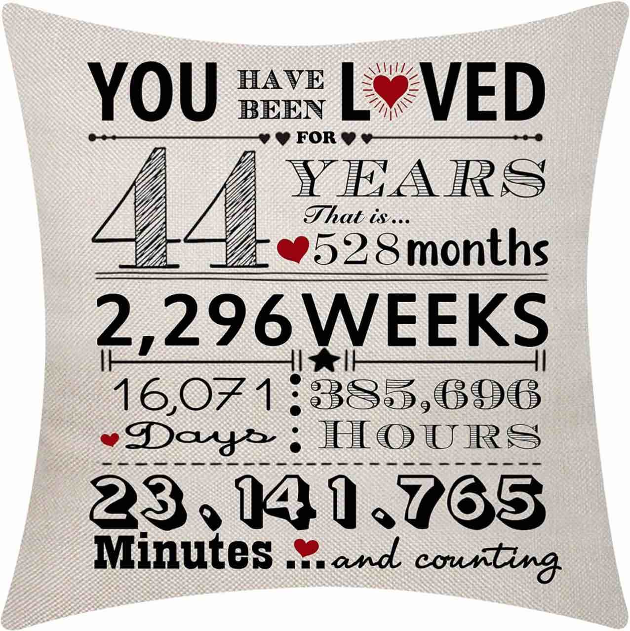 44th Birthday Gifts Presents Birthday Decorations for 44 Years Women Men 44 Years Anniversary Birthday Throw Pillow Cover for 44 Years(44 Years Loved)