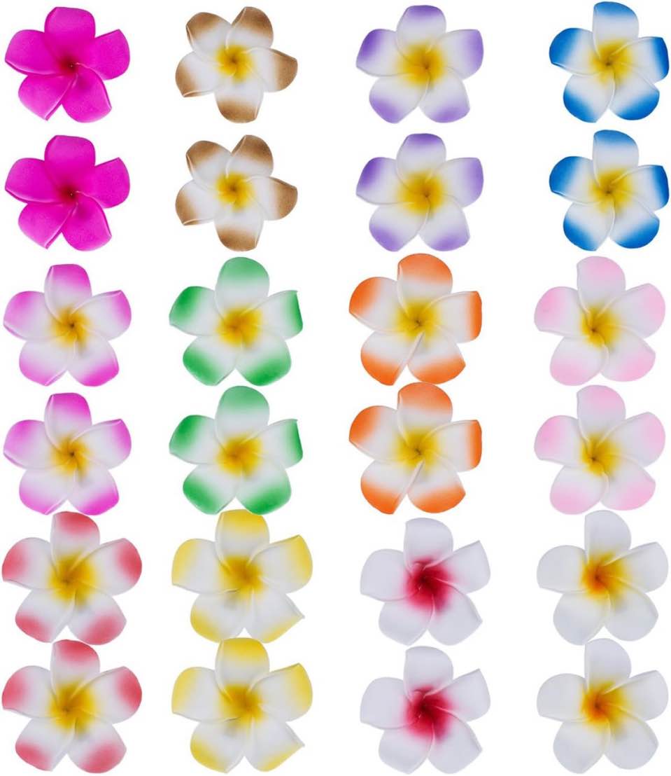 Mudder 24 Pieces Hawaiian Plumeria Flower Hair Foam Hawaii Hair Clips (2.4 Inch)