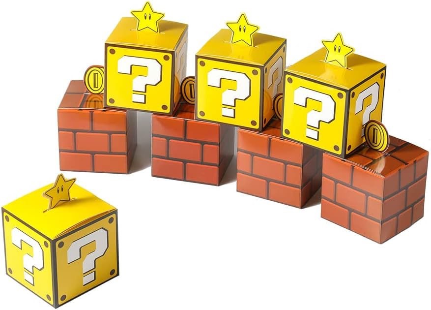 ZEZGERS Question Props Brick Comic And Treat Boxes Snack Goody Cardboard Bag Perfect Or Gift Giving Birthday Party Favors Decorations Supplies, Classroom Rewards Prizes Goody Bag Treat Bag Stuff for Easter Party Gifts(24 pcs)