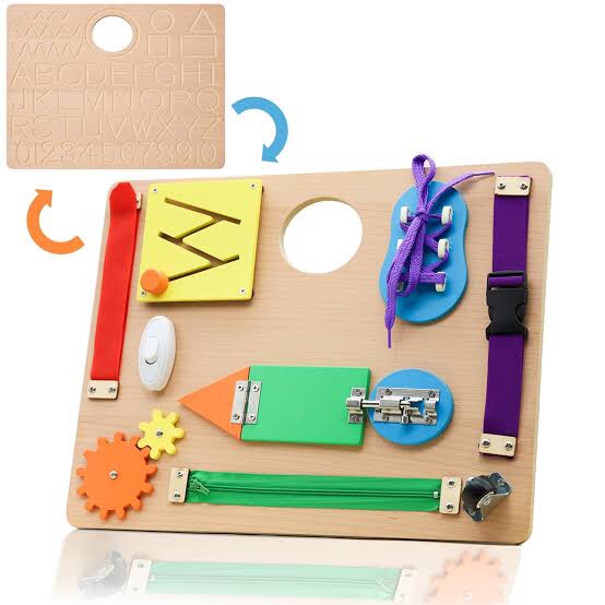 Double-Sided Wooden Busy Board for Toddlers?Montessori BabyToy for Ages 1-3, Sensory Board with Autism and Fine Motor Benefits?Basic Life Skills Educational Gifts for 1, 2, 3 Years Old Kids Boys Girls