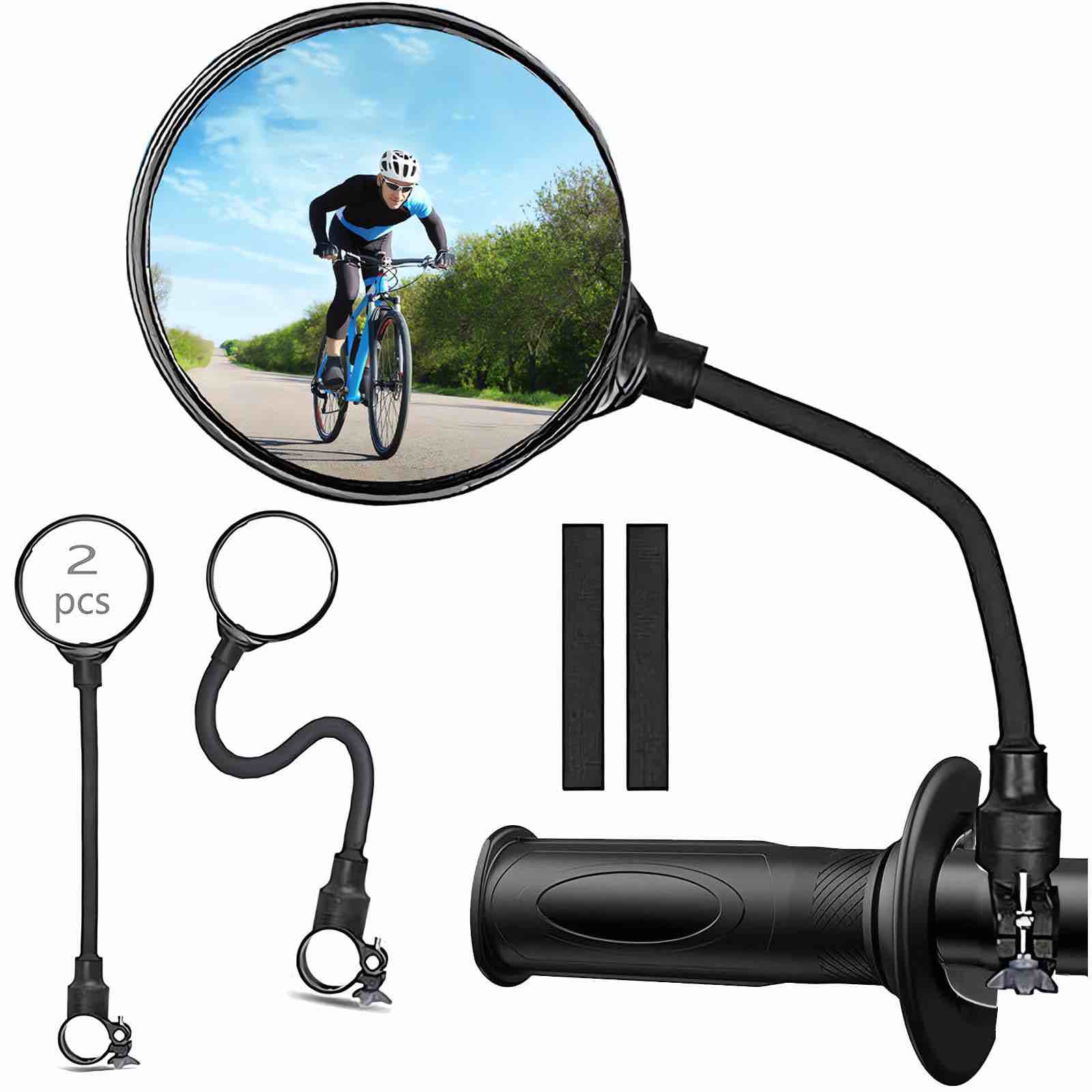 2 pack Bike Mirror, Adjustable Bike Mirrors Handlebar Rearview Mirror, wide Angle acrylic convex safety mountain bike mirror
