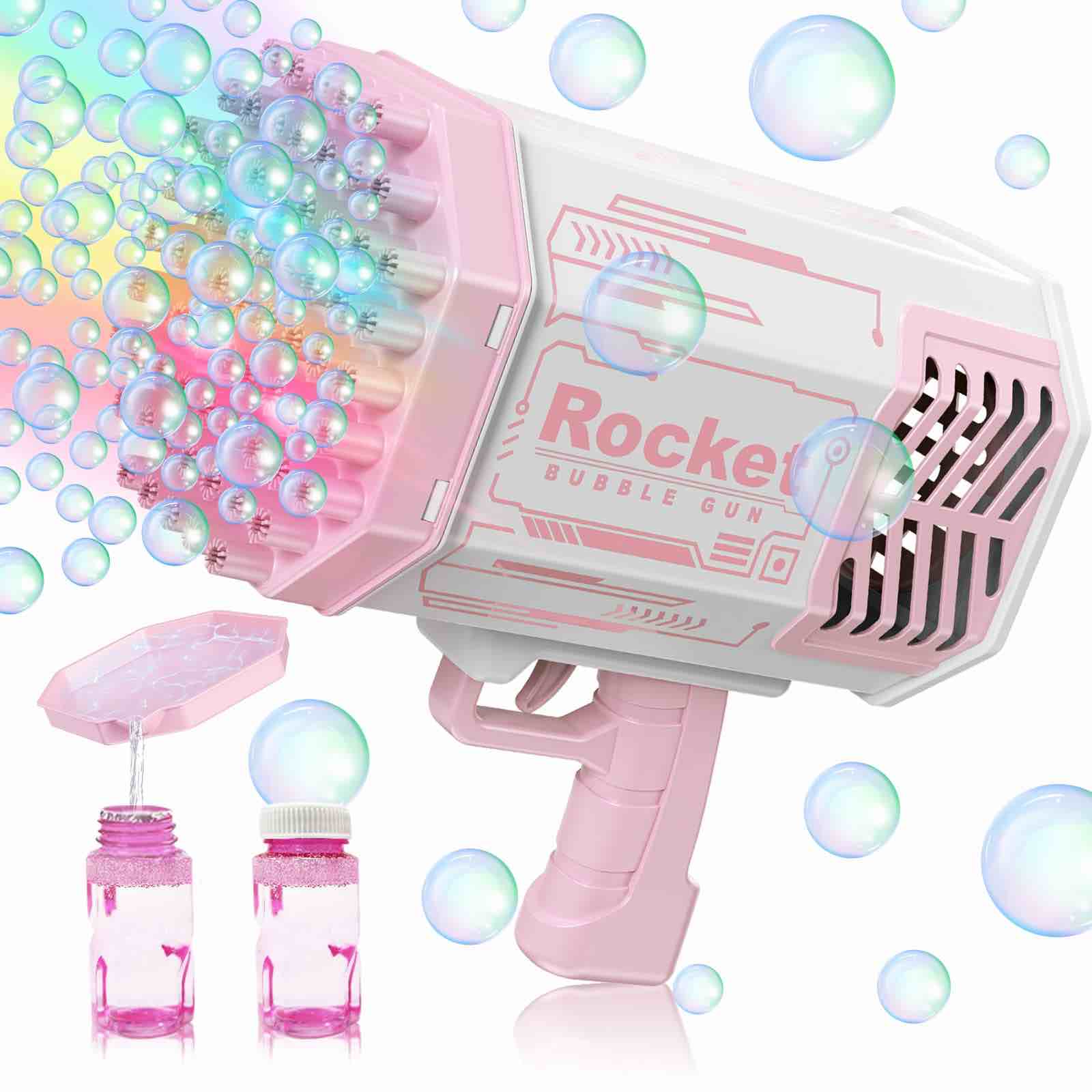 Bubble Machine Gun, Bazooka Bubble Gun Machine with Colorful Lights, Kids Toys for Boys Girls Age 3-12 Year, Bubble Maker Toys for Party Outdoor Wedding Birthday Gift (Pink 69 Holes)