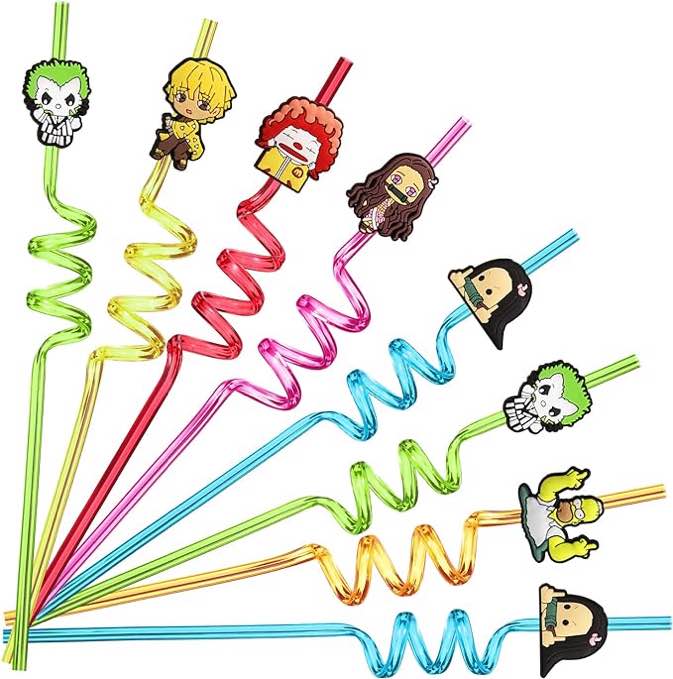 24 Demon Slayer Birthday Party Favors Plastic Drinking Straws 6 Amine Designs Great for Demon Slayer Party Supplies with 2 Cleaning Brush