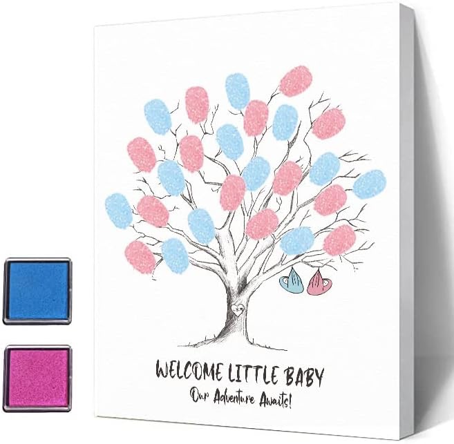 Cute Animals Gender Reveal Fingerprint Tree, Baby Shower Guest Book Party Ideas, Gender Reveal Party Ideas, Gender Reveal Keepsake, Canvas Decoration for Baby Shower, What Will Baby Be Reveal Tree