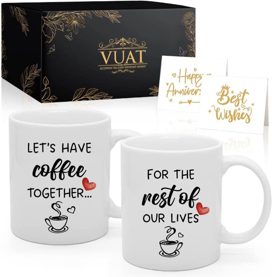VUAT Let's Have Coffee Together Forever, For the Rest of Our Lives 2 pack Coffee Mug Set, Mr and Mrs Anniversary Wedding Gift, Coffee Lover Gift, Bridal Shower Gifts Bride and Groom Couples Mugs