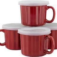 10 Strawberry Street 16oz Set of 4 Soup Mug with Lid, Red