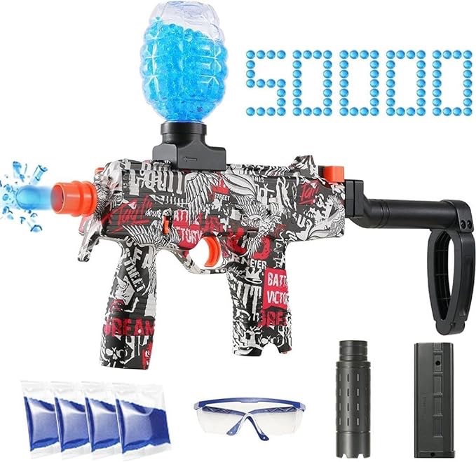 Gel Splatter Ball Blaster — Fully Automatic MP9 Outdoor Yard Plastic Kit Toy Gun — Military Recreational Gift for Kids Ages 12+ (MP9)