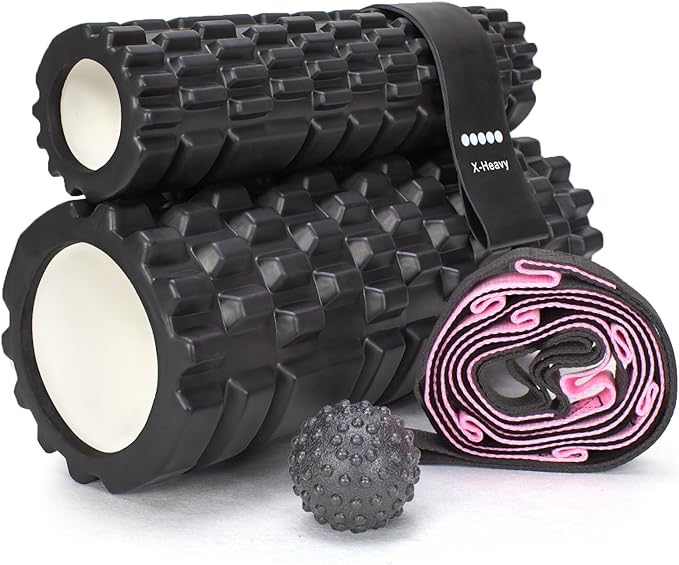 Mkeevee 6 in 1 Foam Roller Set Includes Hollow Core Massage Roller (Black)